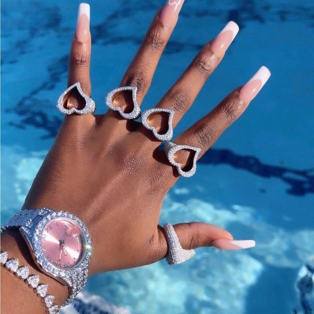 Silver Heart Openwork Ring - Sparkling Women’s Fashion Ring